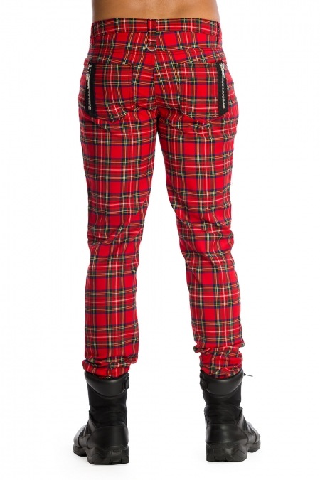 Banned Retro Mens Sid Red Tartan Check Trousers | Free UK P&P