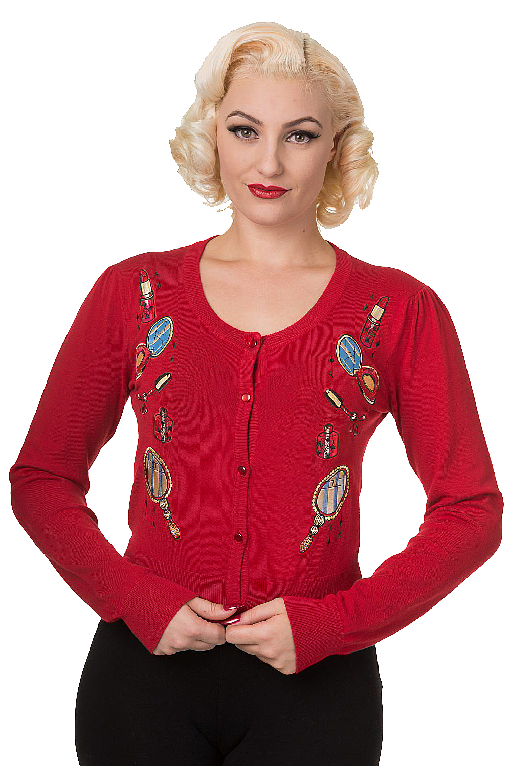 Banned Red Vintage Perfume Cardigan | Fitted 1950s Retro Cardigan ...
