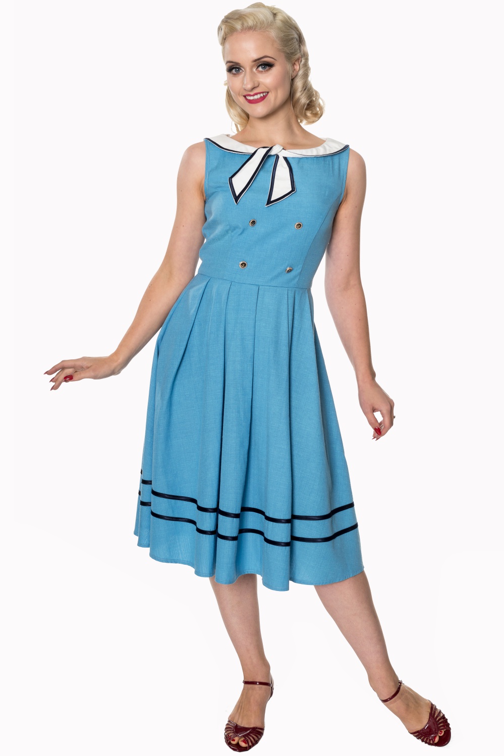 Dancing Days Aquarius 50s Sailor Sky Blue Dress | Free UK P&P