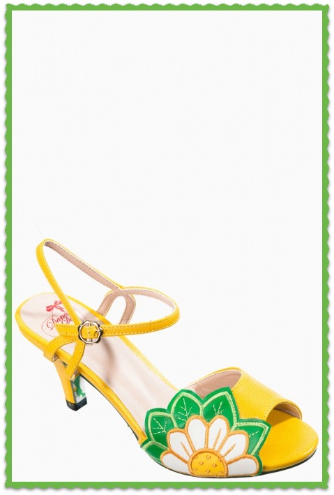 60s Daisy Peeptoe Sandals In Yellow | Free UK P&P