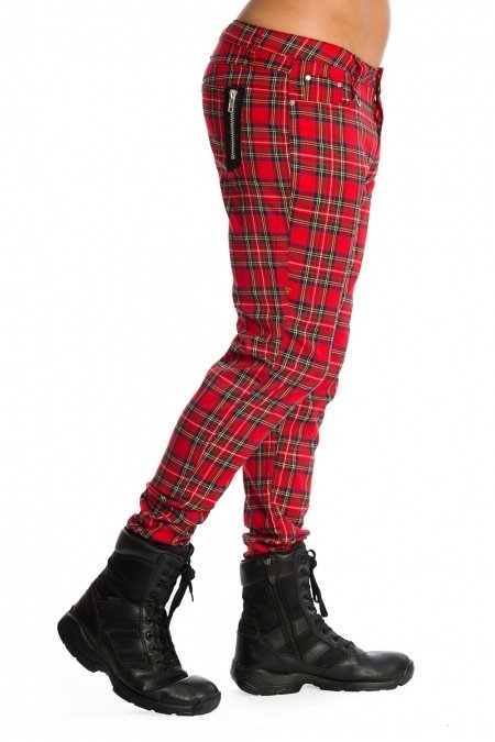 Banned Retro Mens Sid Red Tartan Check Trousers