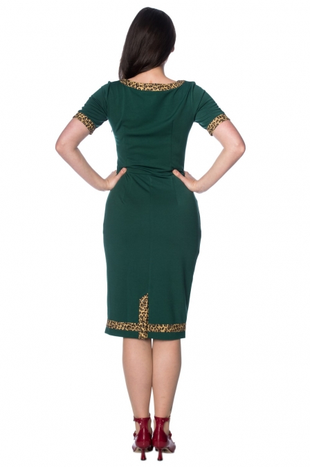 50s Rockabilly Leopard Wiggle Green Pencil Dress