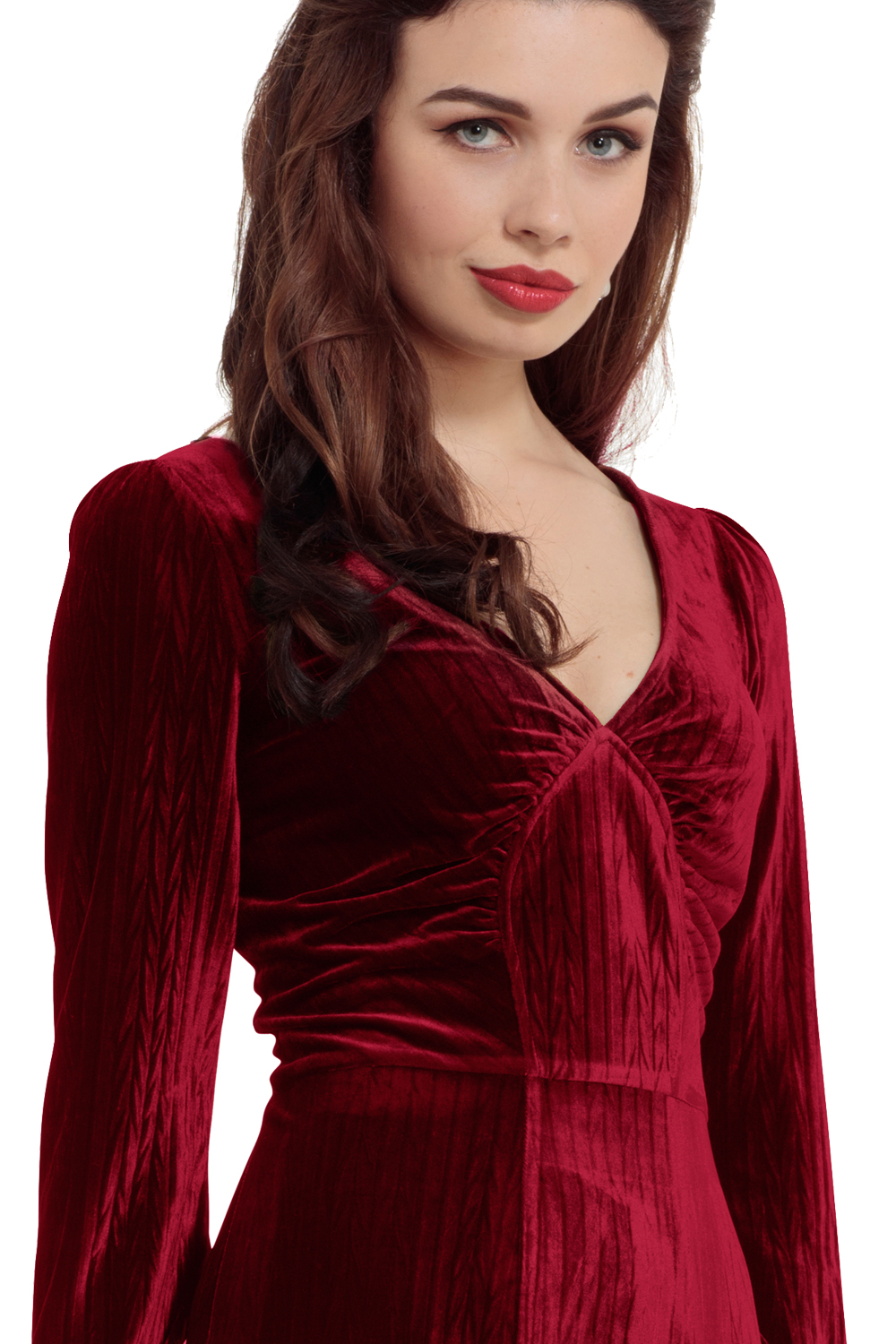 30s Vixen Olive Wine Red Glamour Velvet Dress