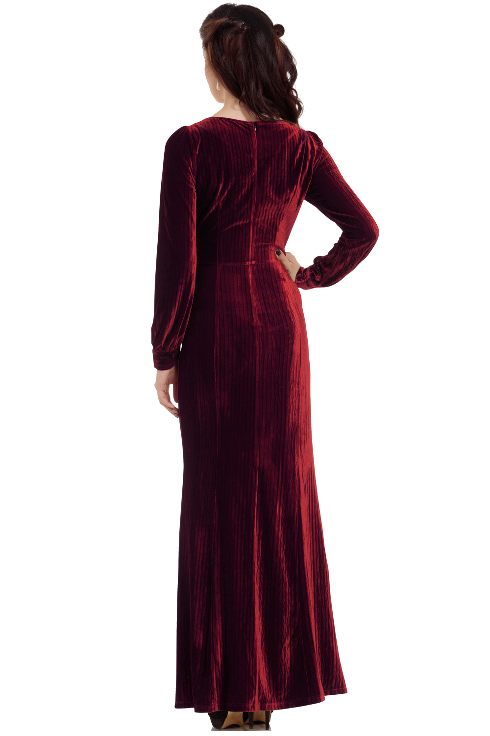 30s Vixen Olive Wine Red Glamour Velvet Dress