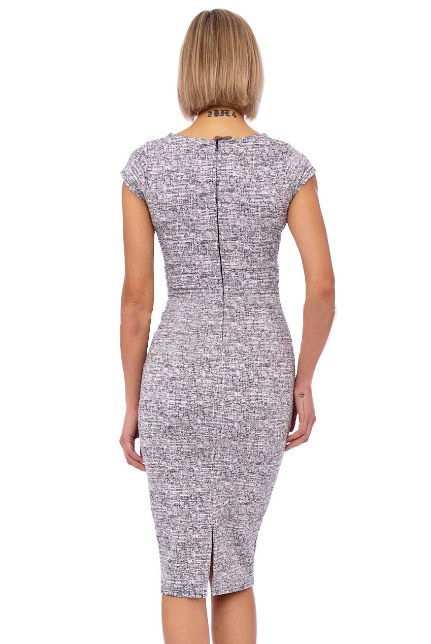 Annie 50s Bow Midi Pencil Dress In Grey