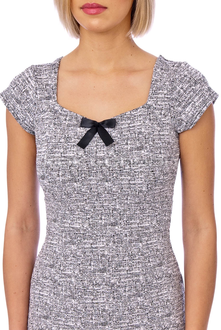 Annie 50s Bow Midi Pencil Dress In Grey