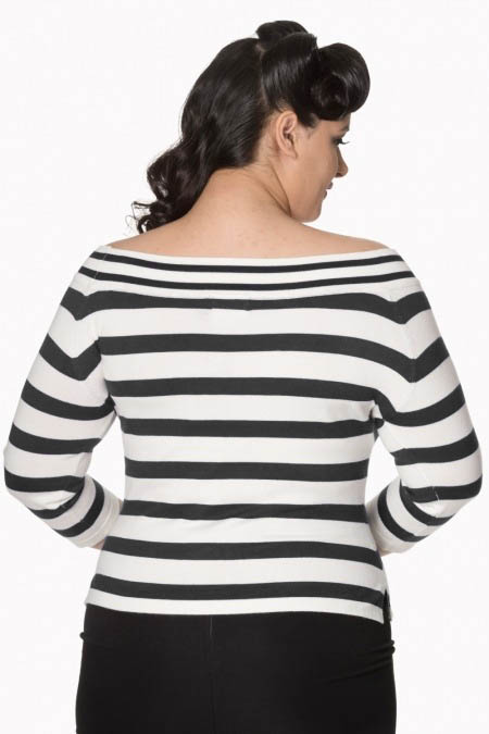 Banned Retro Ahoi Black Stripe Bardot Nautical Top