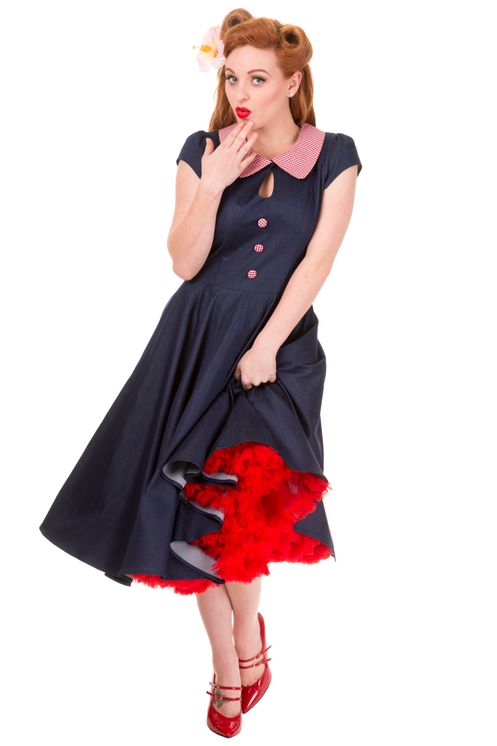 Banned Blueberry Hill Peter Pan Dress With Optional Petticoat