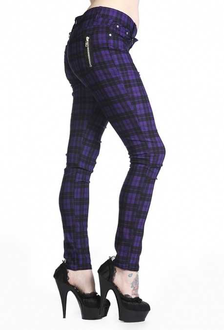 Banned Apparel Forever Yours Unisex Skinny Tartan Jeans In Purple