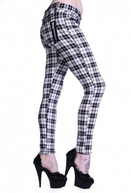 Banned Apparel Forever Yours Unisex Skinny Tartan Jeans In White