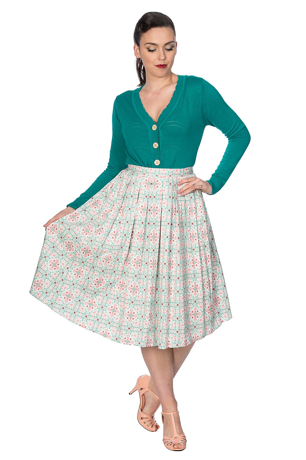 Banned Retro 50s June Pointelle Scalopped Cardigan In Green