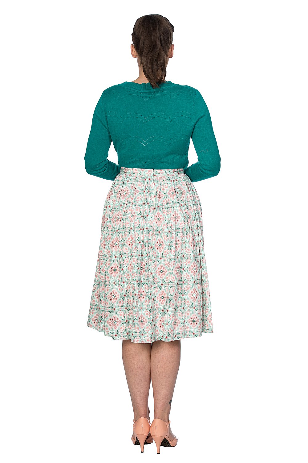 Banned Retro 50s June Pointelle Scalopped Cardigan In Green