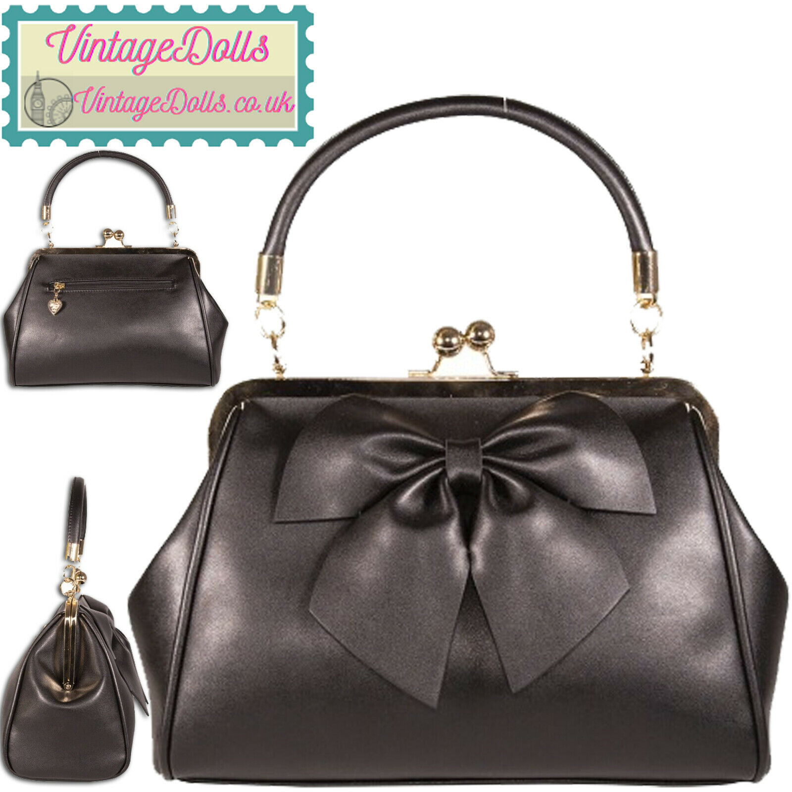 Banned Retro 50s Lockwood Bow Handbag in Black