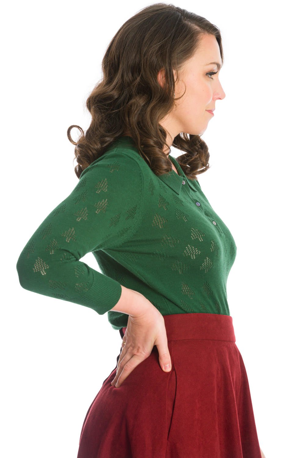 Banned Retro 50s Merry Tree Knit Top In Green