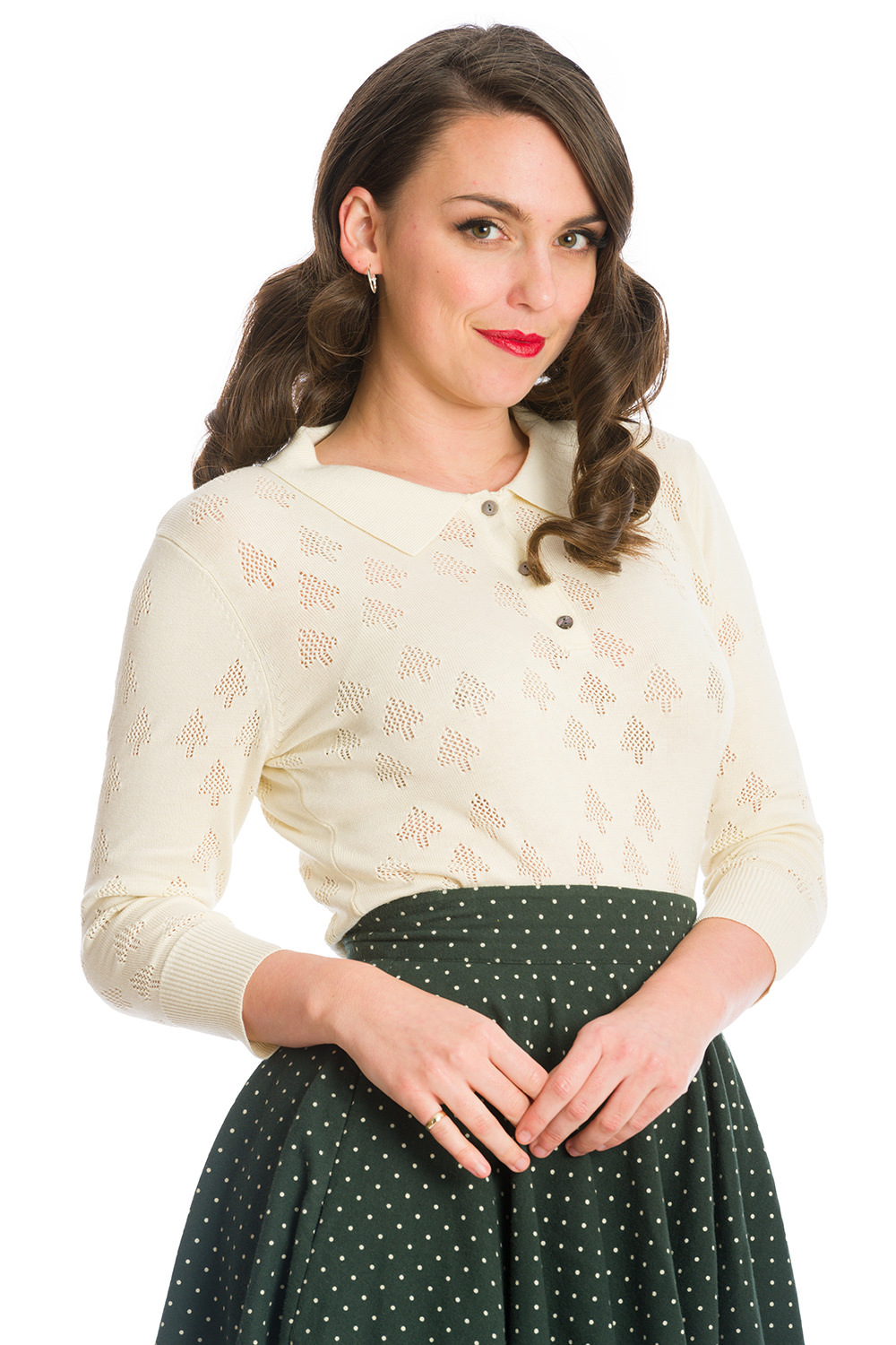 Banned Retro 50s Merry Tree Knit Top In Cream