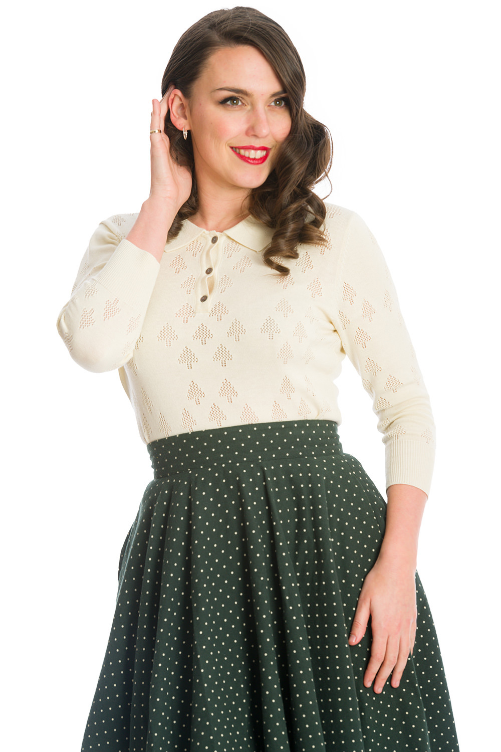 Banned Retro 50s Merry Tree Knit Top In Cream