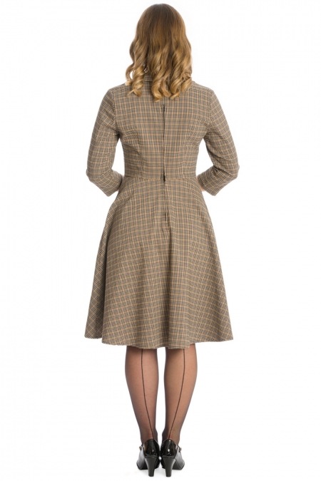 Banned Retro 50s Lady Check Swing Dress in Brown