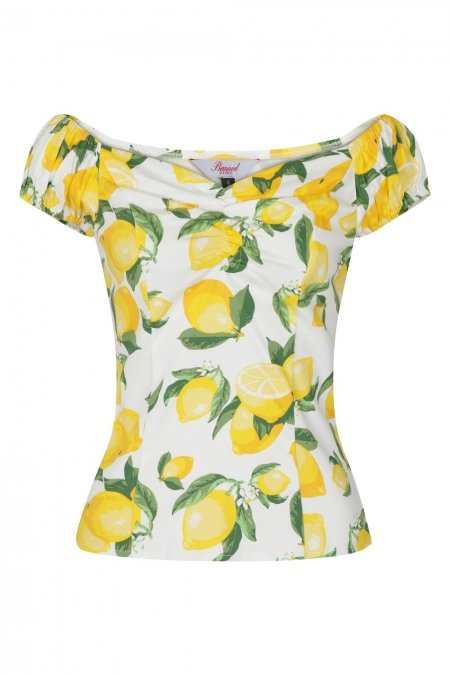 Banned Retro 50s Lemon Rockabilly Top In White