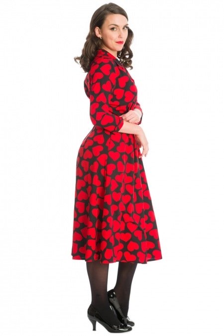 Banned Retro 50s Romance Button Dainty Red Heart Dress In Black