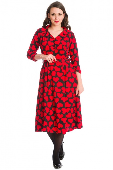 Banned Retro 50s Romance Button Dainty Red Heart Dress In Black