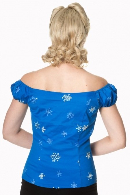 Sadie Snowflake Blue Vintage Off Shoulder Bardot Top