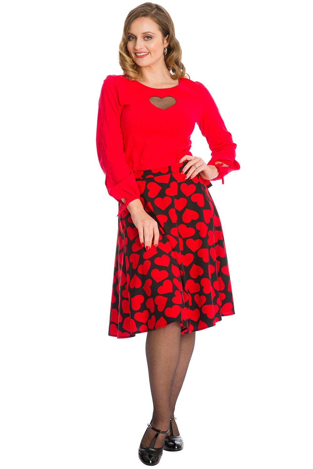 Banned Retro 50s Rules Of The Heart Evening Jersey Top in Red