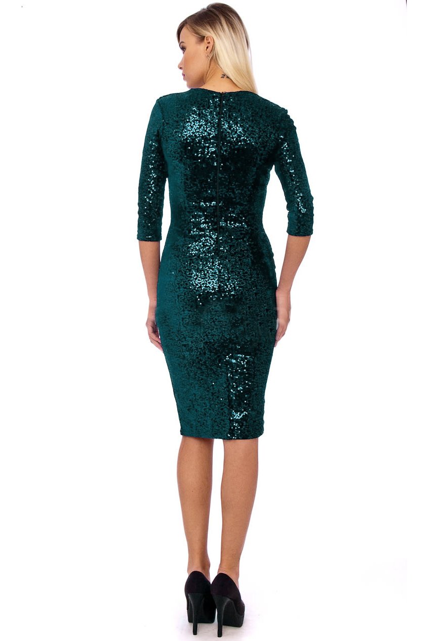 50s Beverley Emerald Sequin Velour Pencil Party Midi Dress