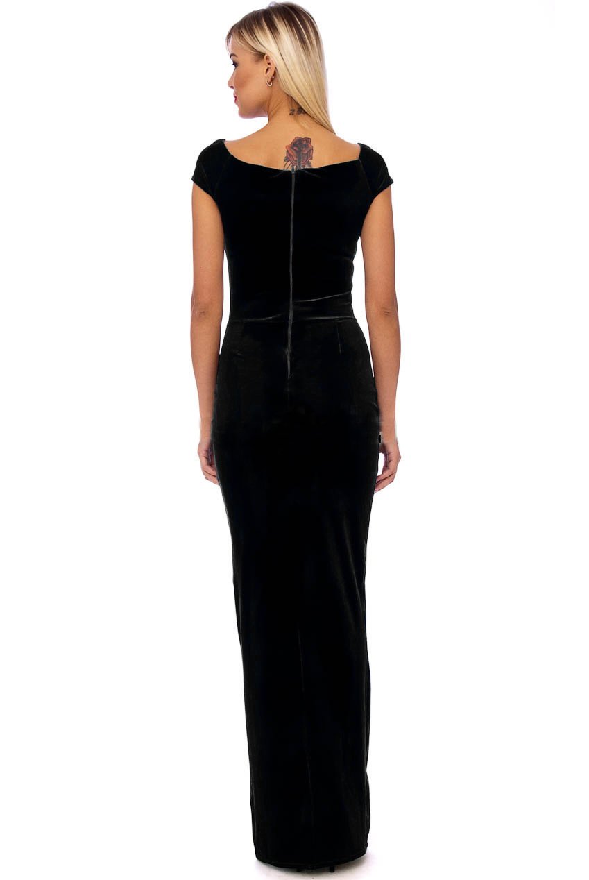 Vintage 50s Black Marilyn Velvet Wiggle Maxi Dress