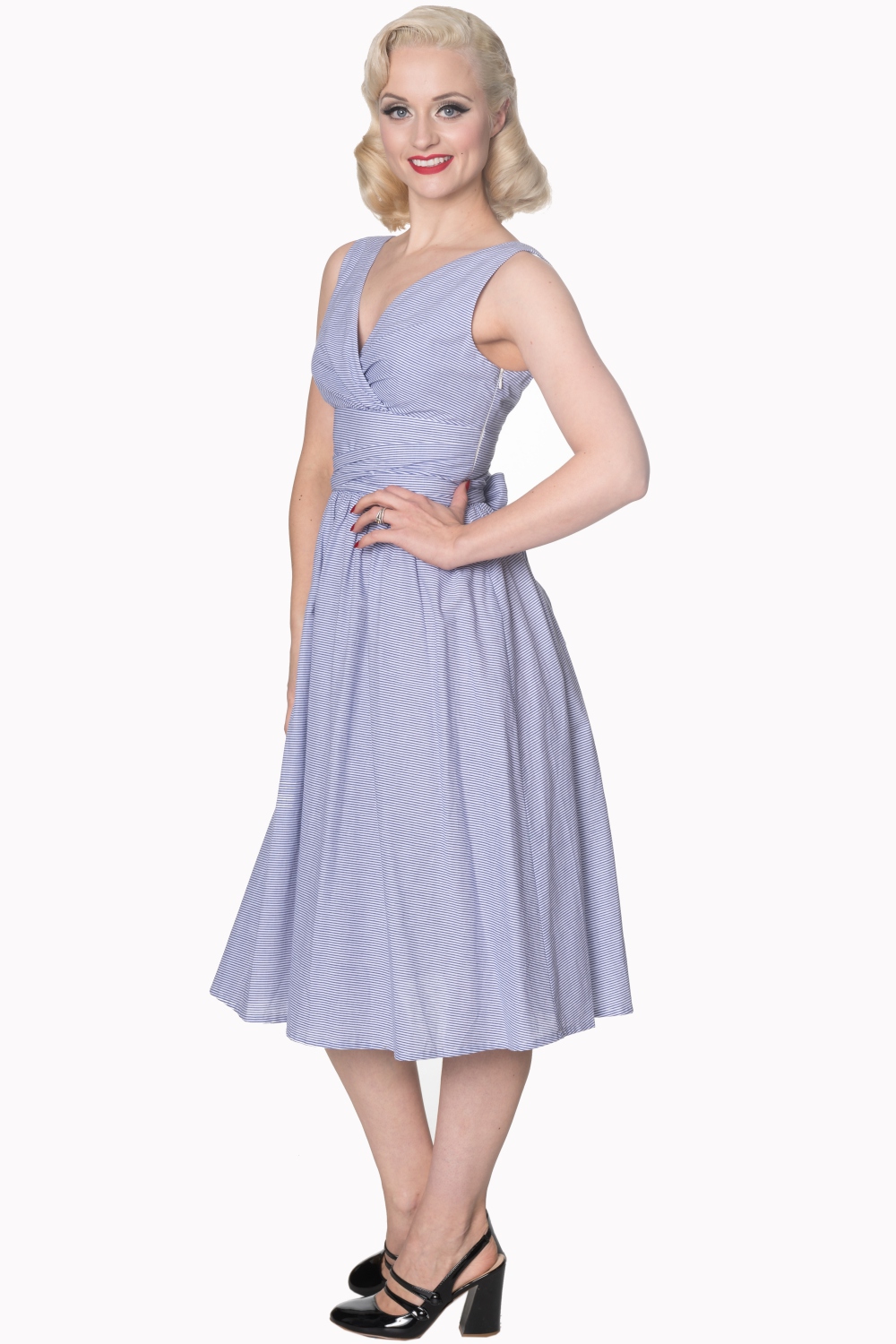 Dancing Days 50s Striped Blue And White Swing Dress