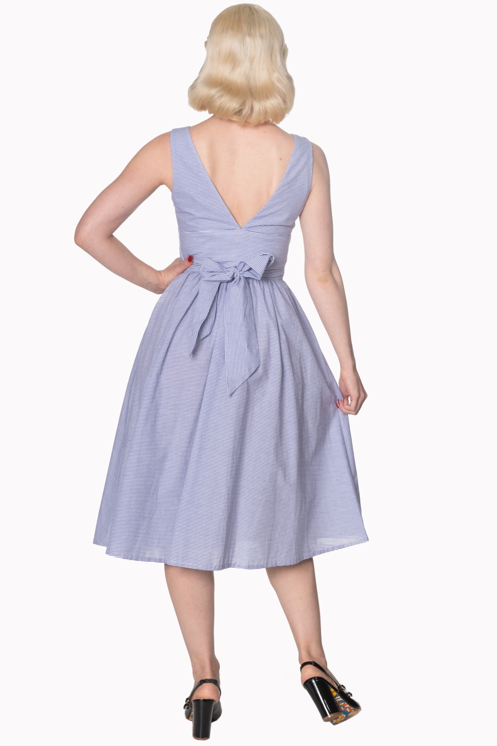 Dancing Days 50s Striped Blue And White Swing Dress