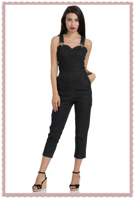 50s Connie Capri Overalls In Black Denim