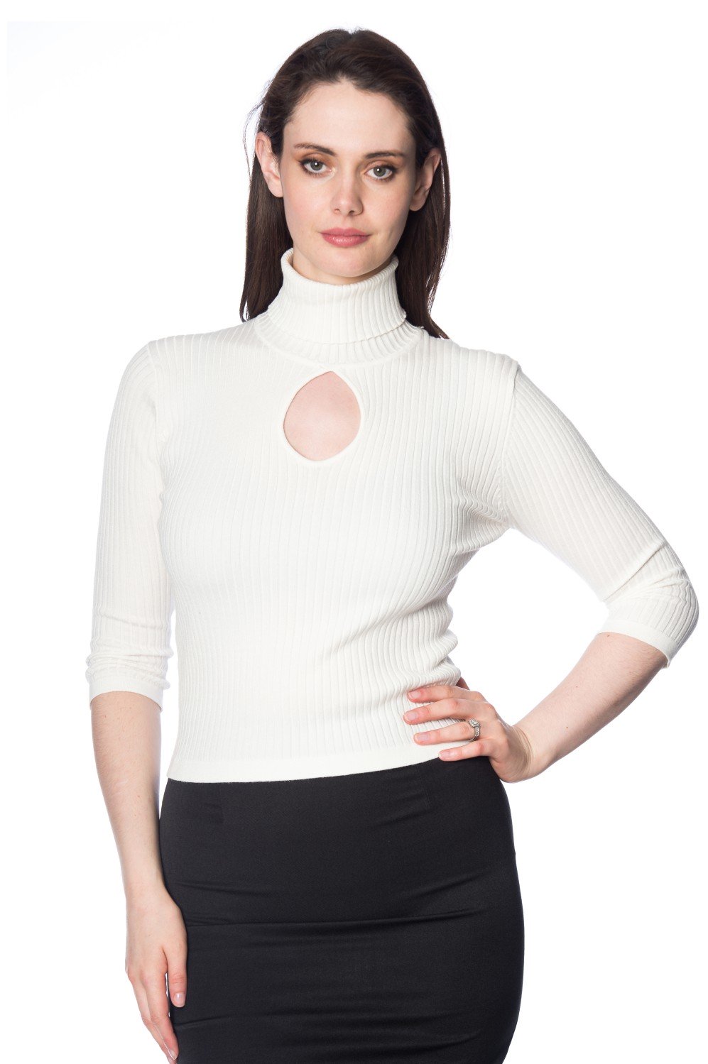 Banned Retro 60s Cream Louise Turtleneck Knit Top