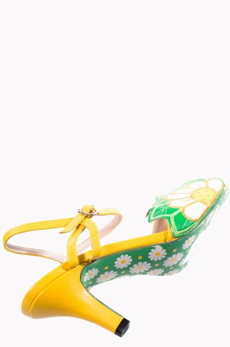 60s Daisy Peeptoe Sandals In Yellow