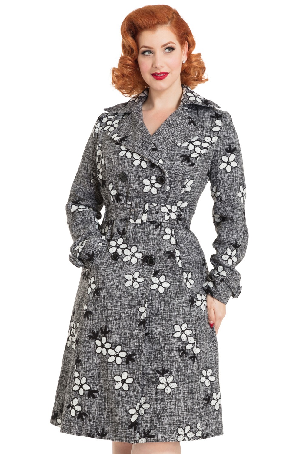 60s Marjorie Floral Coat In Grey