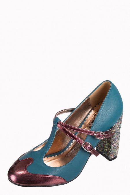 Dancing Days Modern Love 60s Teal Glitter Shoes