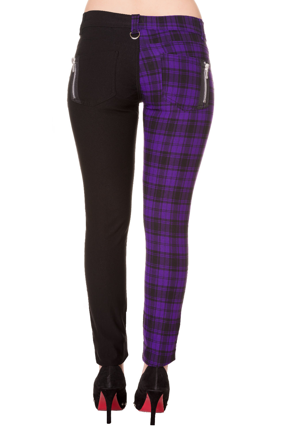 Ladies Banned Purple Half Tartan Skinny 80s Jeans