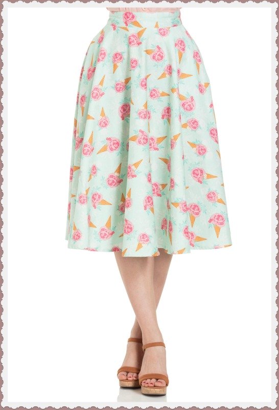 50s Amy Floral Ice Cream Skirt In Mint