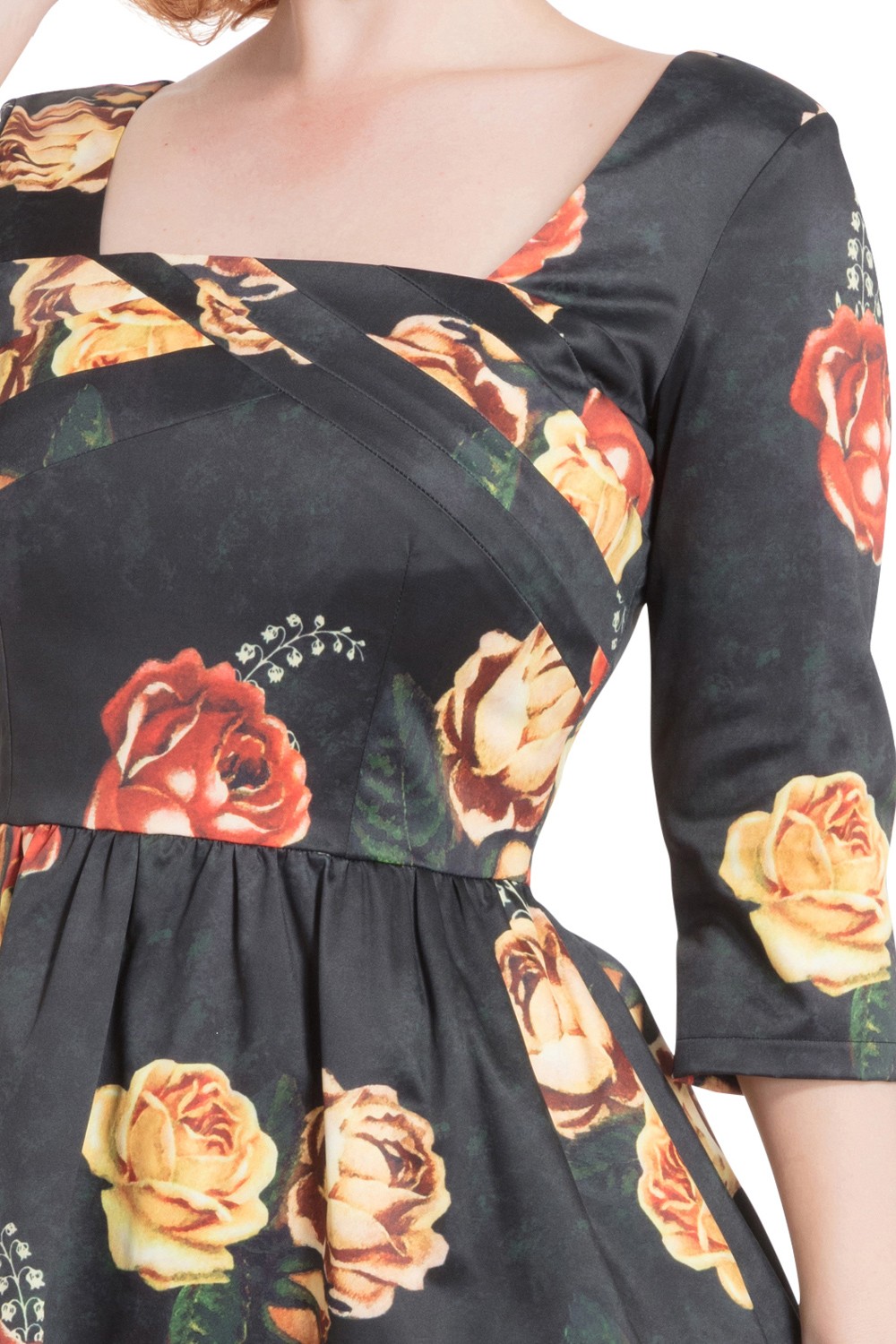 50s Vixen Meg Floral Swing Black Dress